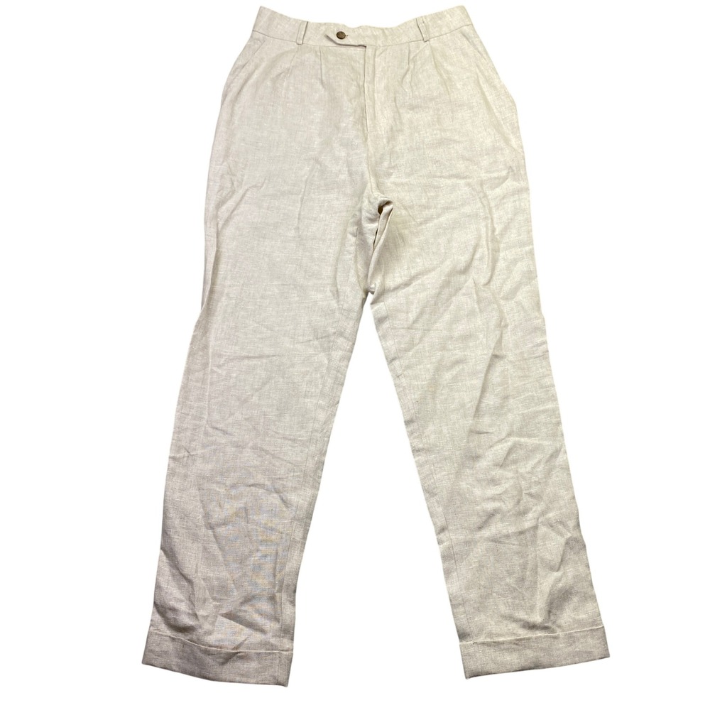 Reformation Linen Blend Pleated High Waist Trousers Pants Beige Sz 28" Tropical